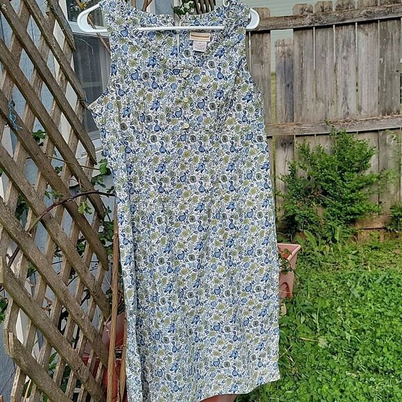 EUC Expressions50 Blue Floral Sleeveless Midi Dress Tones of Blue, Green, SZ 14 - Picture 5 of 16